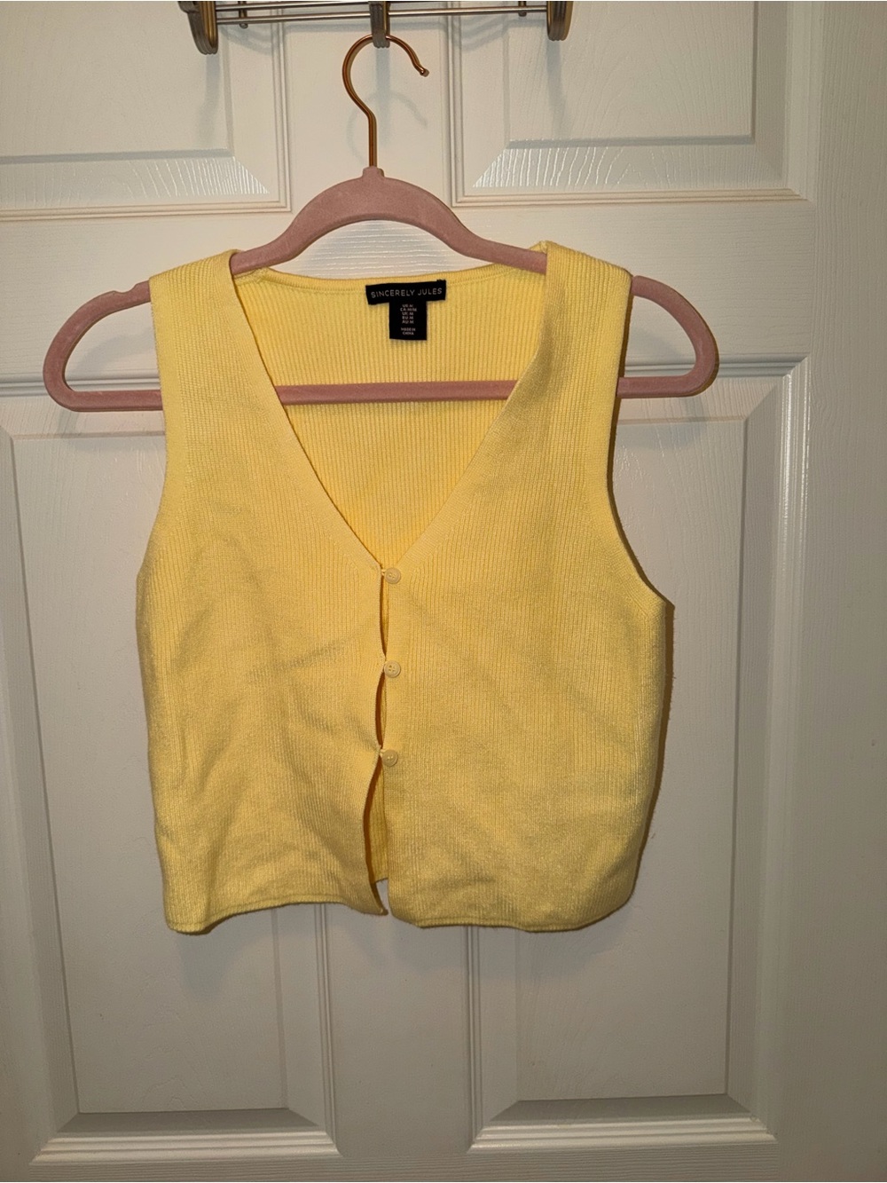 Sincerly Jules Pastel Yellow Knit Button-Front Vest